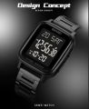 SKMEI Count Down Digital Watch mens LED Light 5Bar Waterproof Steel Strap Sport Watches 1859. 