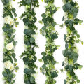 Happy night 1pc Artificial Eucalyptus Leaves Greenery Garland Faux Plant Spring Vines with White Flowers Berries for Wedding Home Party Deco. 