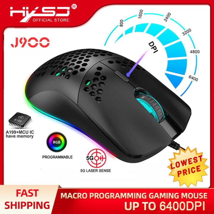 HXSJ J900 USB Wired Gaming Mouse RGB Gaming Mouse with 6 Adjustable DPI Ergonomic Design for Desktop La-ptop Black