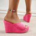 Spring/Summer2024 Women New High Heel Waterproof Table Towel, Plush Solid Color Fish Mouth Sandals Outdoor Fashion Slippers. 