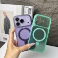 HOCE Metal Ring Stand Magnetic Cases For iPhone 17 16 15 14 13 12 11 Pro Max Plus MagSafe Case With Lens Film Protector Shockproof Frosted Back Phone Cover.