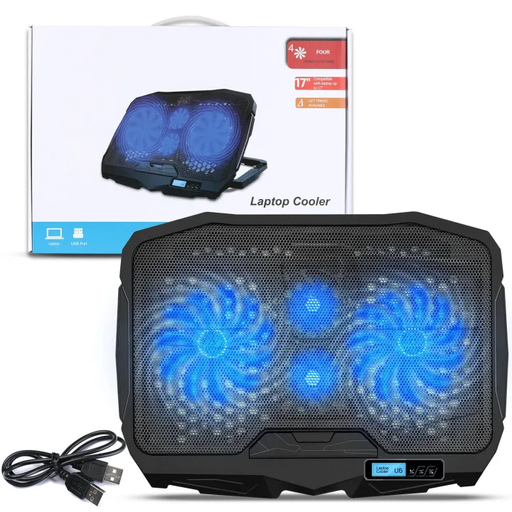 TCLP S-18 Laptop Cooling Pad 4 Fans 2 USB Ports Air Cooler Blue LED Lights for 10-16 Laptop Lindaa