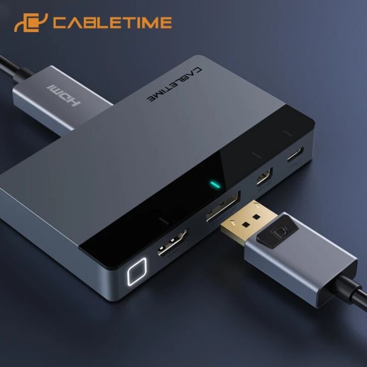 CABLETIME 4 in 1 Wireless Projector HDMI-compatible 4K 60HzMini DP HUB Light Switcher for PC Laptop Lenovo HDMI Switcher C370