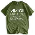 Fashion brand T shirt mens loose Avicii live a life you will remember t-shirt Unisex Tee Avicii EDM dance legend Cotton tshirt.