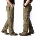 Men's Cargo Pants Mens Pure Cotton Casual Multi Pockets Military Tactical Pants Men Outwear Straight Tall Waist Trousers. 