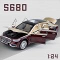 1:24 Mercedes Maybach S680 Diecast Alloy Car Luxurious Simulation Toy Vehicles Metal Car 6 Doors Open Model Car Sound Light Toys For Gift.