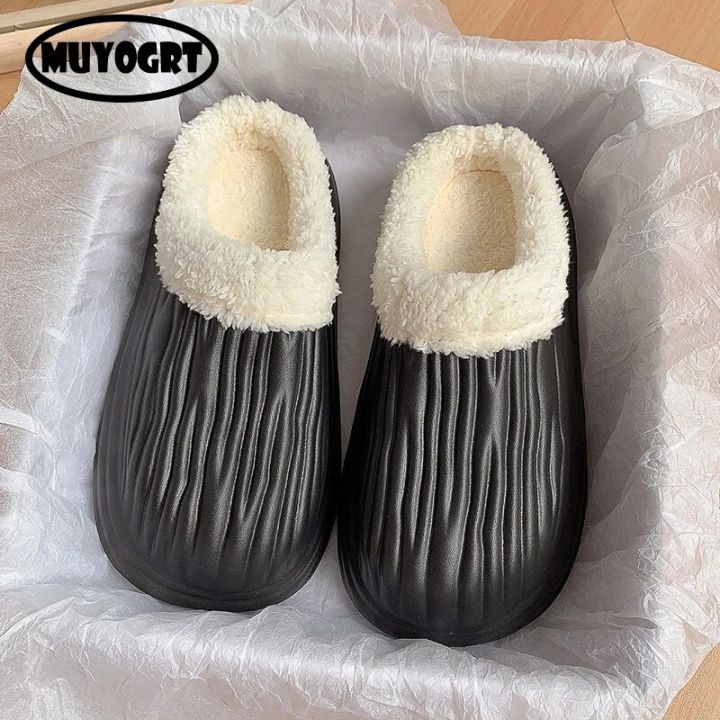 Waterproof Winter Fur Plush Slippers Women Men Home Warm