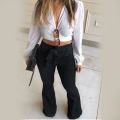 RL09# South American foreign trade jeans Cross-border new high-waisted micro stretch lace-up flared pants, wide-leg pants, jeans women.