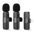 Dual Bluetooth Microphone K9 Wireless Lavalier Microphone Noise Reduction Outdoor Live Broadcast USB Lavalier Microphone For Mobile Phone Type C & Lighting Port Black. 