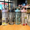 2 Liters Straw Plastic Water Bottle Large Portable Travel Bottle Sports Fitness Cup High Value Big Fat Cup Adult Universal.