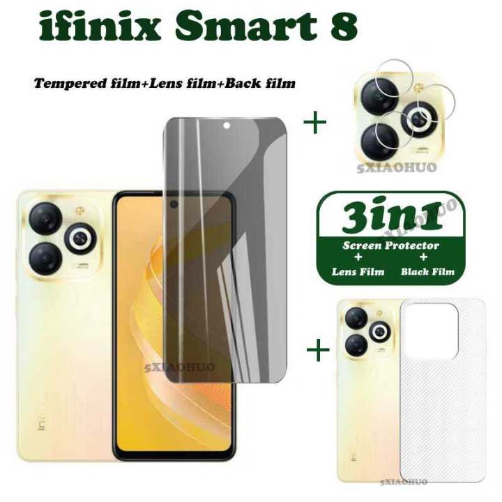 infinix Smart 8 Tempered Glass infinix Smart 8 Screen Protector infinix Smart 8 Camera Lens Protector Full Cover Screen Matte Privacy Glass 3In1 Carbon fiber back film