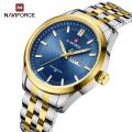 NAVIFORCE 9203 Business mens watches stainless steel strap with Day Quartz Wristwatches -For Silver & Gold Colour.