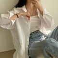 South KoreachicFrench Lazy Style Loose Solid Color Single Breasted Casual All-Matching Fashion Shirt Top Women. 