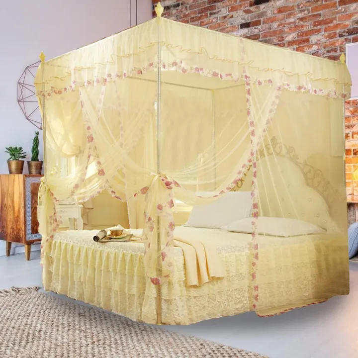 Bedroom%20Mosquito%20Netting%20Luxury%20Princess%20Canopy%20Bed%20Curtains%204%20Corner%203%20Side%20Openings%20Post%20Bed%20Curtain%20Bedding%20No%20Bracket%20-%20Image%203
