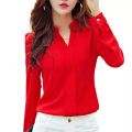 Long Sleeve Shirt Women Autumn Clothing Fashion Slim Chiffon Blouse V-Neck Korean Elegant Office Lady Shirts Basic Womens Tops.
