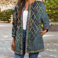 Autumn Coat Butterflies Print Open Stitch Collarless Winter Jacket. 