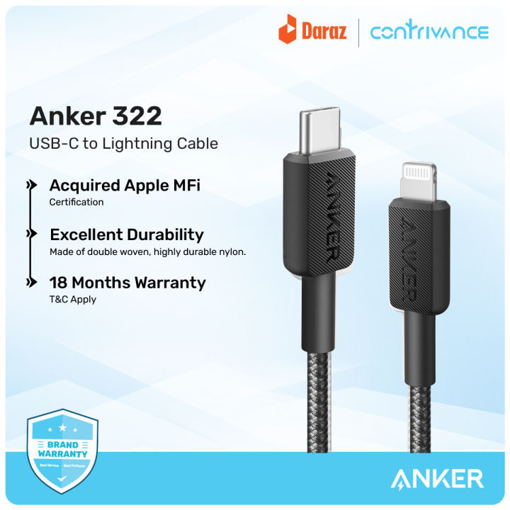 Anker 322 USB-C to Lightning Fast Charging Cable (3ft) MFi Certified for iPhone & iPad