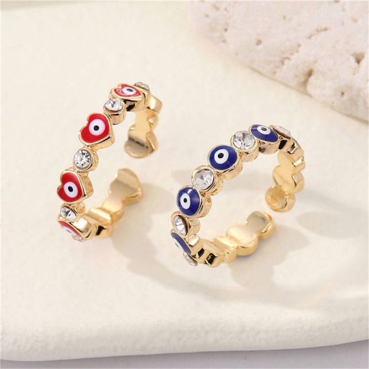 Lucky Blue Turkish Evil Eye Open Rings For Women Gold Color