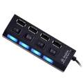Adapter 4 Ports USB 2.0 Hub On/off Switch Multi Splitter For Laptop/PC/Desktop. 