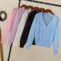 Summer Cardigan Women Cropped Korean Fashion Style Female Black Women's Coat Clothing V-neck Ladies Sweater Outerwear Cute Basic.