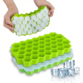 37 Cavities Honeycomb Shaped Stackable Durable Dishwasher Safe Silicone Ice Cube Tray Mold Maker With Lid. 
