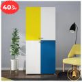 Stylish 4 Door Storage Organizer Almirah for Living Room & Bedroom | Multipurpose Wardrobe for Kids Clothes Shelf Storage Cabinet (Color Finish White+yellow+Blue) - Family Furniture. 
