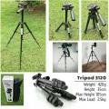 Tripod 3120 Camera Stand with Phone Holder Clip - Black. 