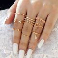 8Pcs/Set Exquisite Simple Crystal Geometric Ring Set Women Personality Hip-Hop Rock Finger Rings Party Jewelry Accessories. 
