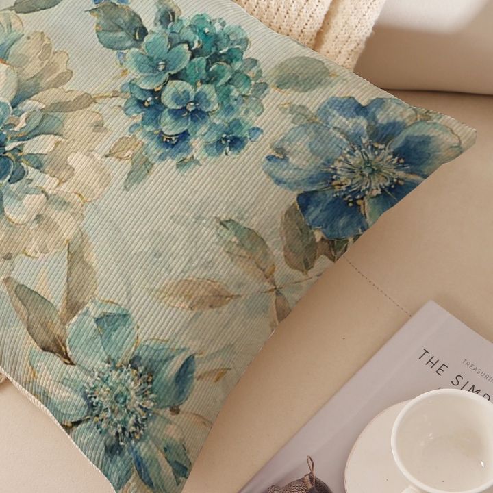 Cross-border fashion British style blue floral pattern corduroy pillowcase square animal pillowcase sofa office backrest