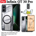 4 in 1 Infinix GT 30 Pro Shockproof Phone Case With Magnetic Wireless Charging Sticker For GT 30Pro Anti Spy Privacy Full Coverage Tempered Glass Screen Protector and Lens Film. 