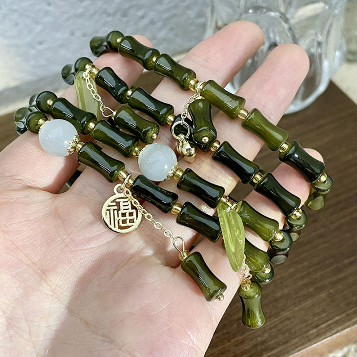 Green%20hurried%20opal%20beading%20new%20Chinese%20bamboo%20slub%20safety%20buckle%20bracelet%20women's%20light%20luxury%20design%20sense%20glass%20bracelet%20-%20Image%205