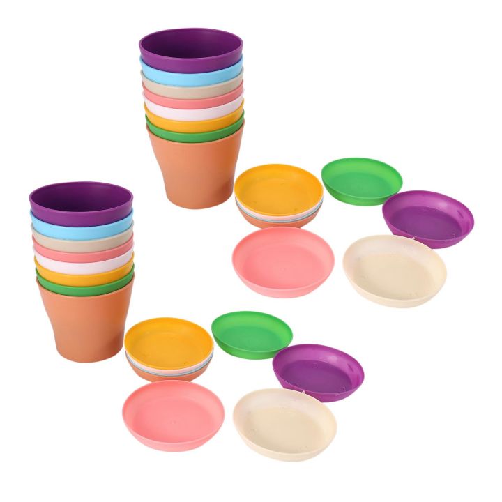 JOUYI 16 Pcs 4 Inch Small Plant Pots Colorful Plastic Flower Pots Indoor Plant Pots