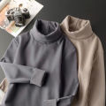 Dralon High Neck Velvet Thickening Thermal Clothes Men's Sweater Autumn and Winter Dad Underwear Long SleeveTShirt Bottoming Shirt Top.