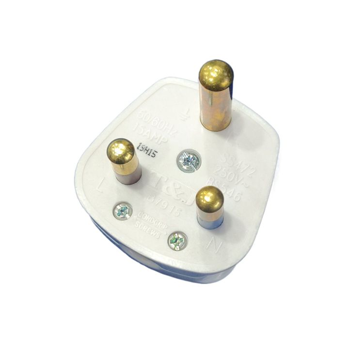 T&J 15A 3 Pin Round Plug Premium Quality 100% Copper White Connector Cord Adapter Electrical AC Power Socket