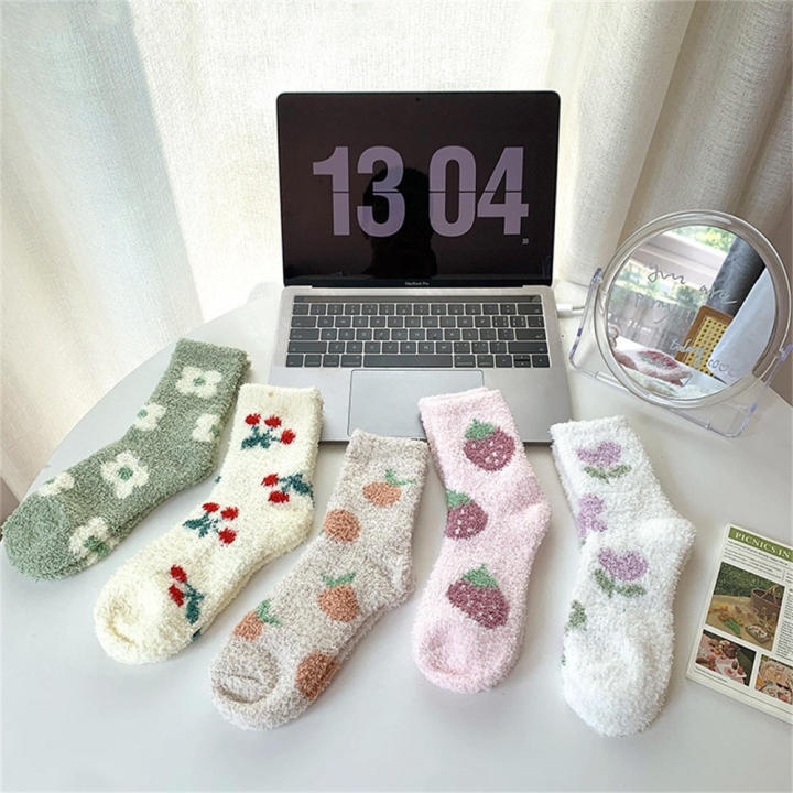 Floor Socks Padded Warm Fuzzy Home Slipper Socks Sleeping Socks Winter Coral Velvet Socks Mid Calf
