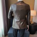 Autumn Winter Men's Leather Jackets Fashion Slim Solid Color Turn Down Collar Leather Blazer Coats Men Business Casual PU Jacket.