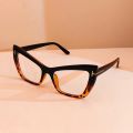 Cat Eye T-shaped Glass Metal Hinged Bud Fashion Elegant Versatile Clear Lens Computer Spectacles. 