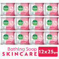 Dettol Mini Soap Skincare Pack of 12 (25gm x 12pcs) 300gm Bathing Bar, Soap with Moisturizers.