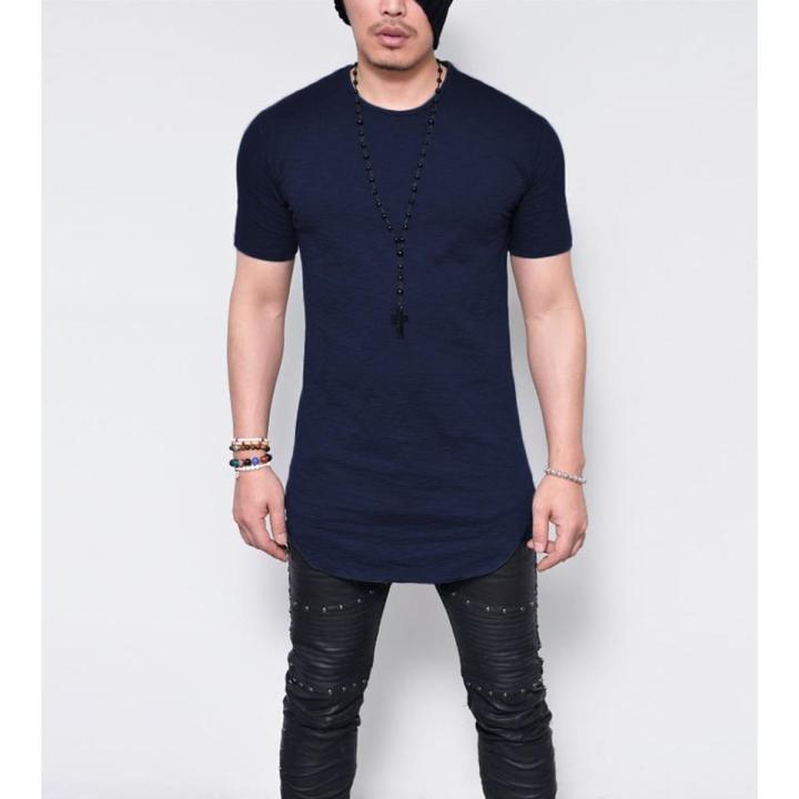 Men's T Shirt Round Neck Solid-colored T-shirt for Male Round-neck Medium and Long Section Tops Tshirt