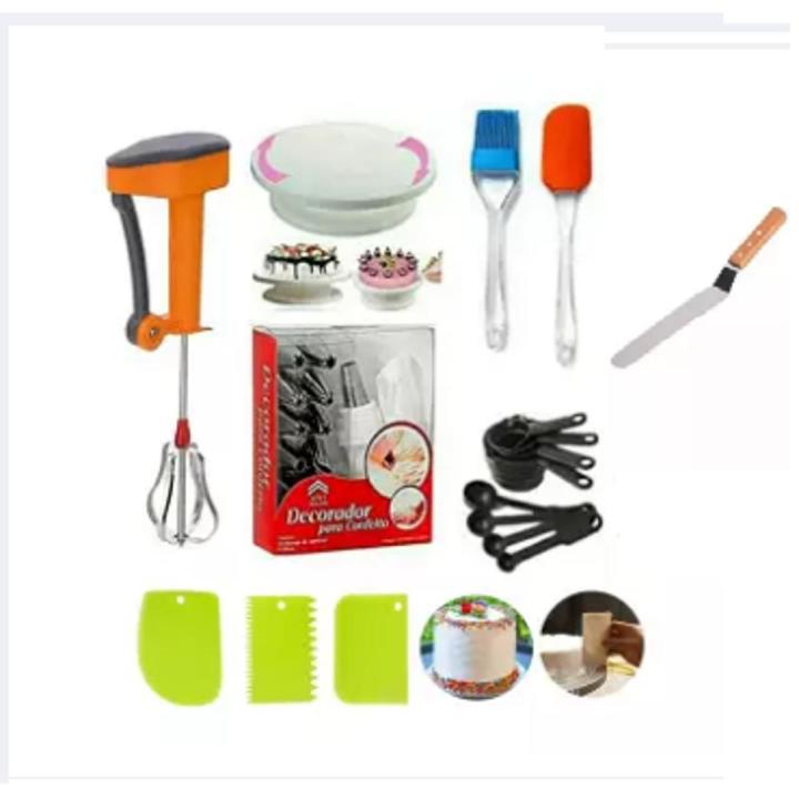 Cake Making Supplies Cake Turntable & 12P Nozzle Set , 2 piece oil Brush & Measuring Cup 9B & butter planer 6" , Manual Hand Blender, Cake scraper 3 pieces