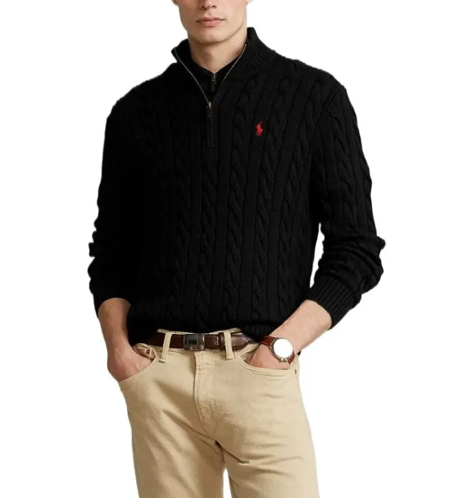 Ralph%20Lauren%20Cable-Knit%20Cotton%20Quarter-Zip%20Sweater%20%E2%80%93%20Black%20-%20Image%203