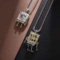 Cross-border temu new hollow SpongeBob SquarePants Skull Long Necklace Female Sweet Cool Wind Design Pendant. 