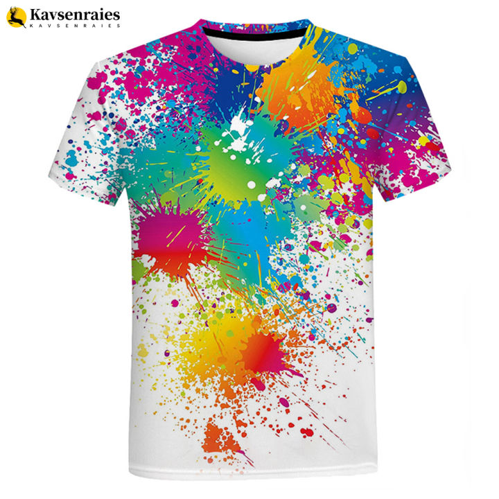 New Fashion Rainbow Paint Splatter Tie-dye 3D Printed T-Shirt Men Women Summer Casual Tshirt Streetwear Oversized Tops Tees