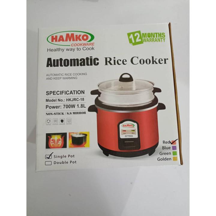 Rice Cooker & Curry Cooker 1.8 L Single pot (Stainless steel/Non-stick) SS Body with Glass Lid
