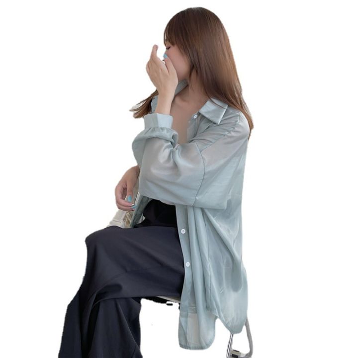 Pearl%20Sun%20Protection%20Clothing%20Shirt%20Women's%20Design%20Sense%20Niche%20Summer%20Super%20Fairy%20See-through%20Chiffon%20Top%20Loose%20and%20Lazy%20Style%20-%20Image%205
