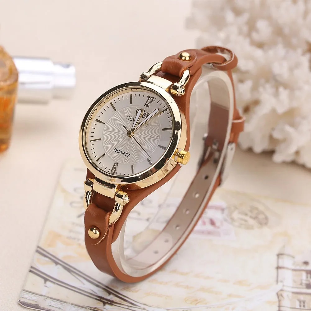 Women Casual Watches Round Dial Rivet PU Leather Strap Wristwatch Ladies Analog Quartz Watch Gift Fashion Wrist Watch