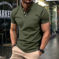 Summer New Men'S Polo Short Sleeve Lapel Button Solid Color Oversized Polo Shirt Fashion Casual Top. 