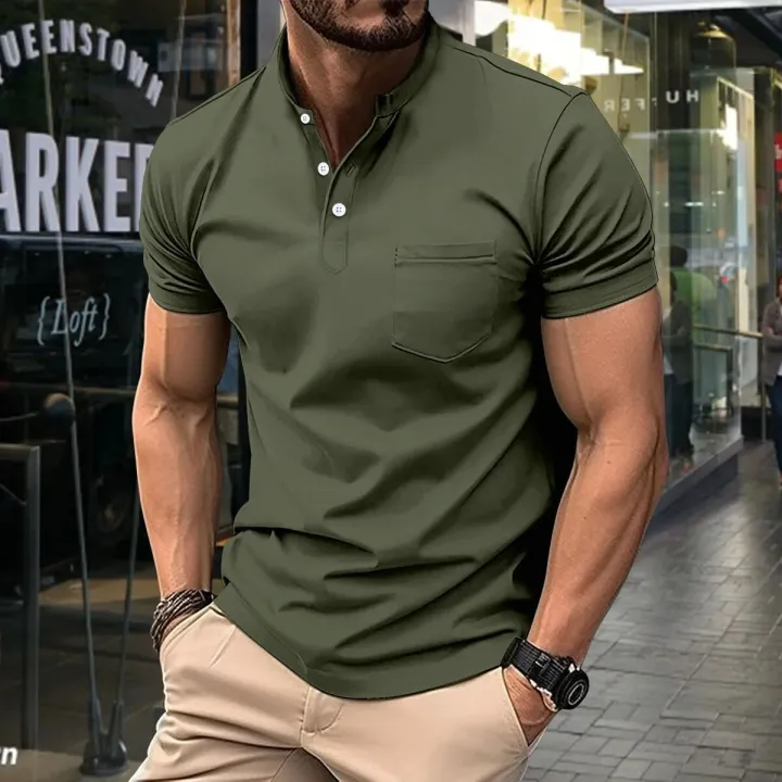 Summer%20New%20Men'S%20Polo%20Short%20Sleeve%20Lapel%20Button%20Solid%20Color%20Oversized%20Polo%20Shirt%20Fashion%20Casual%20Top%20-%20Image%202