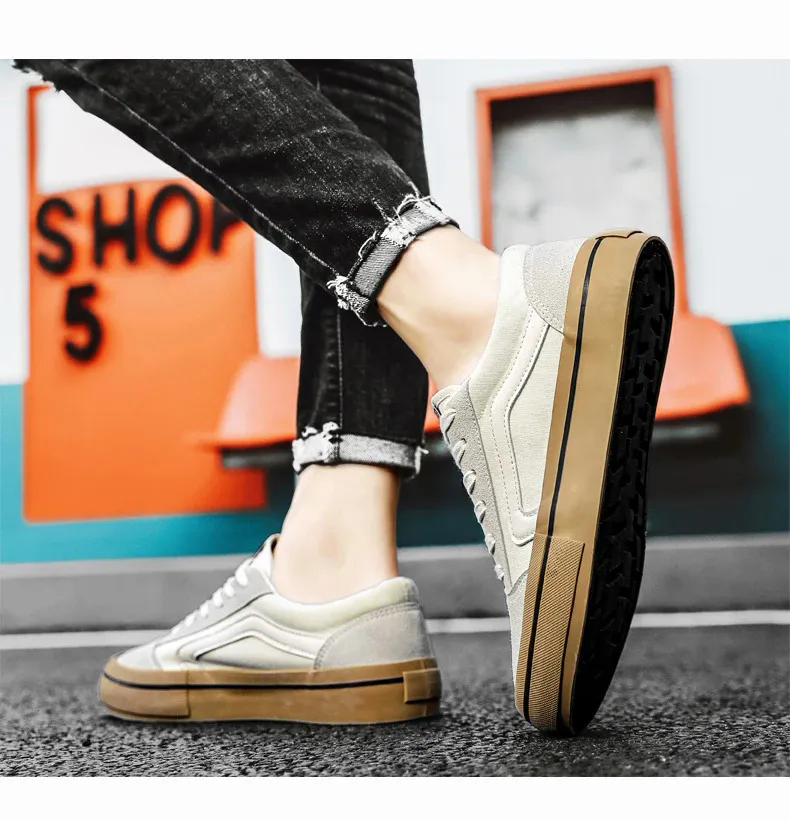 selevn roind】 Hot Classic Black Men Canvas Shoes Fashion Lace-up