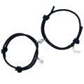 Fashion Handmade knitting Moon and Star Pendants Round Magnet Couple Bracelet Charm Women Men Gifts BT266.